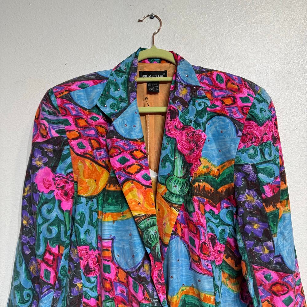 Silk Club Pink Abstract Oversized Silk Vintage Blazer Sz S NWT - Picture 3 of 12